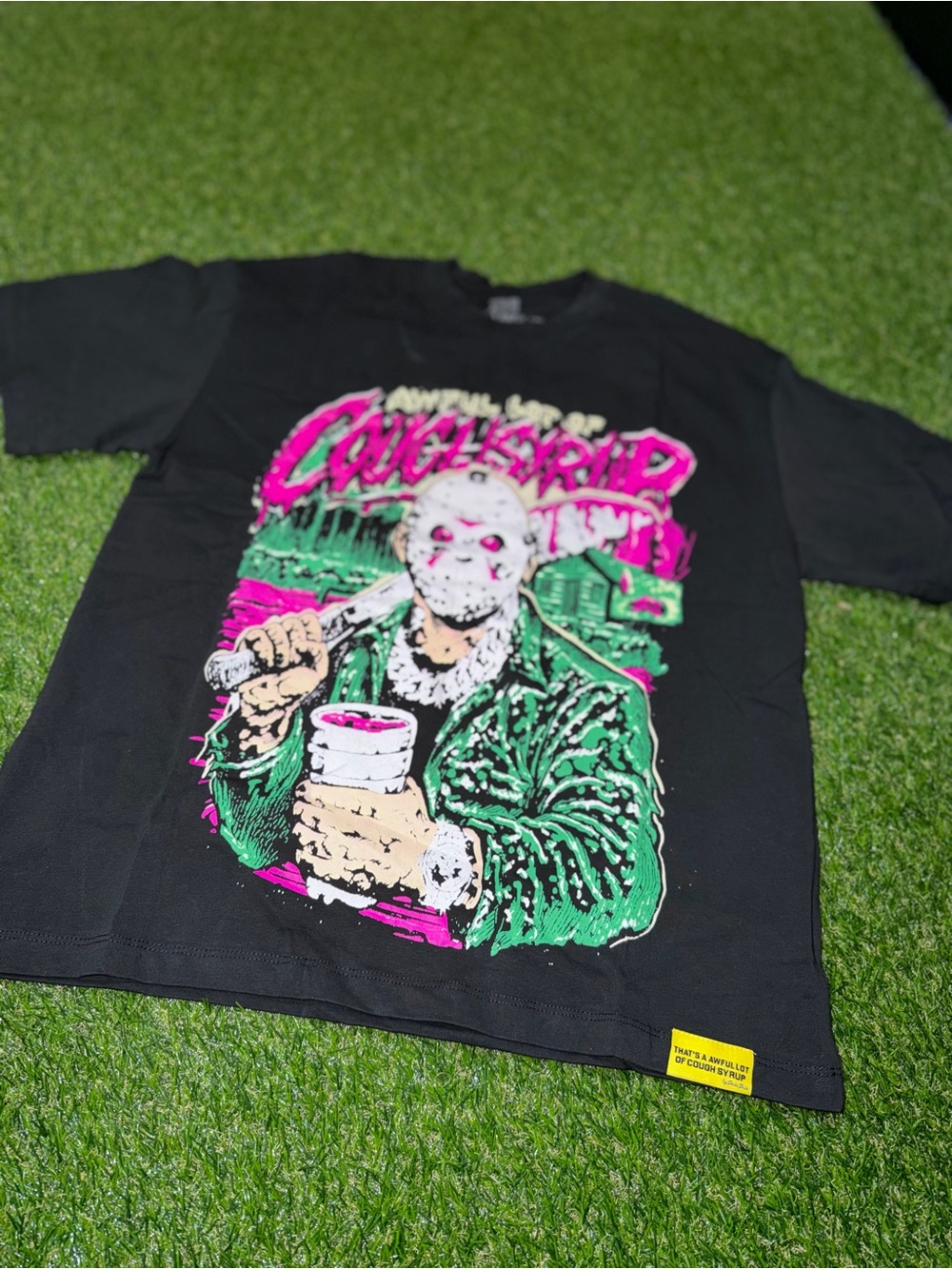 Graphic Black Men’s T-Shirt with Neon Horror Artwork
